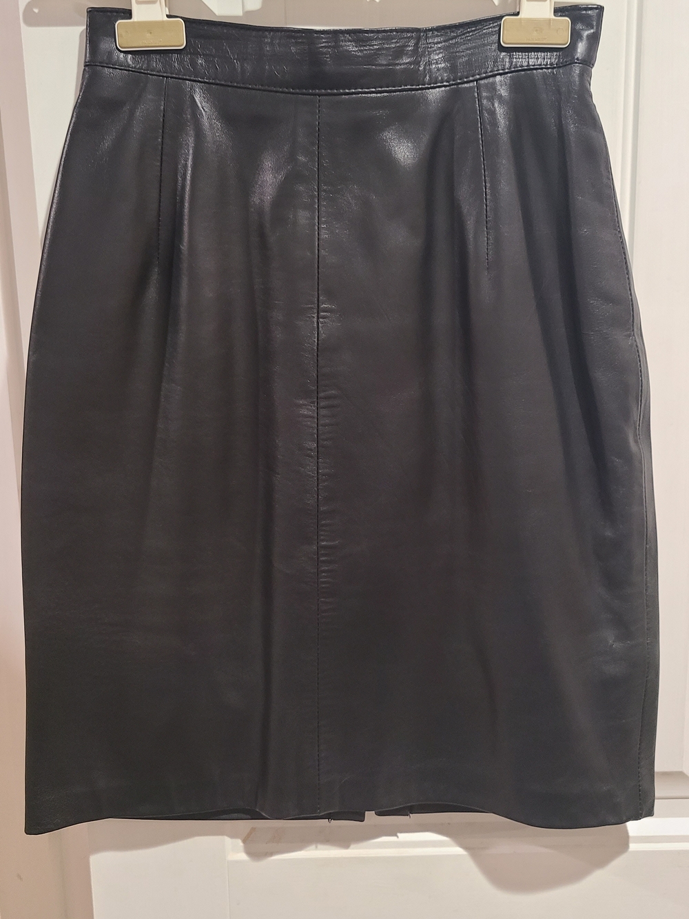 Vintage, Black Leather Pencil Skirt